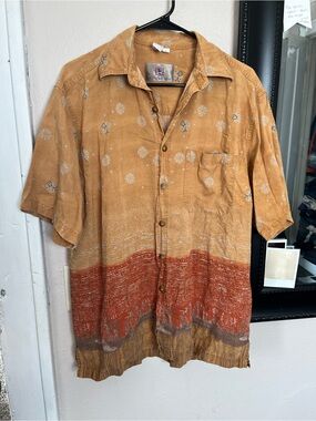The Territory Ahead Short-Sleeve Button-Down Shirt - Tan and Rust Ombre
